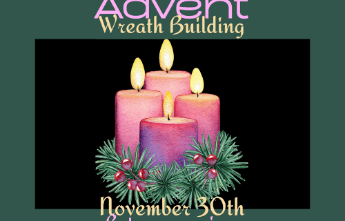 Poster style illustration with wreath and four lit candles