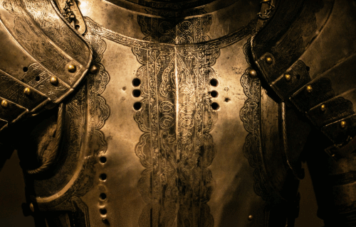 Close up of a breast plate of armor