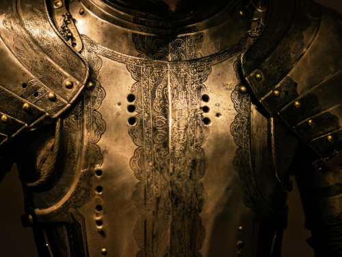 Close up of a breast plate of armor
