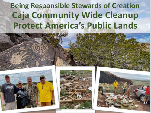 Being Responsible Stewards, Oct 4
What's happening at the Caja is scary! All are welcome to help us clean up the Caja on Saturday, October 4th, from 9am to 1pm. Meet us at the BLM La Cieneguilla Petroglyph Site on Hwy 56. The address is 357 Paseo Real, Santa Fe, NM 87507. Lunch & Trash Bags will be provided.