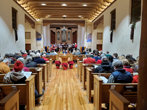 Worship, Dec 24, 5pm & 8pm
Christmas Eve we have two services: 5:00pm Family Worship with the Chancel Bell Choir and Children's activity and 8:00pm Traditional Worship with special Christmas music by Jan McDonald on the trumpet and carols by our Chancel Choir. Carol singing with organ and candles at both services.