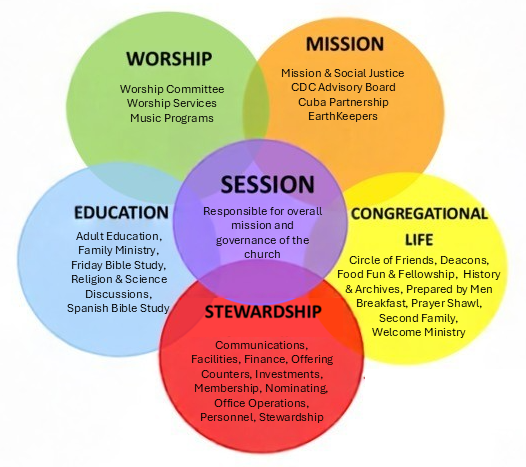 Circles showing five areas around Session.