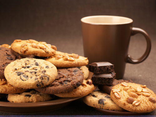 Stack of cookies and coffee in a mug