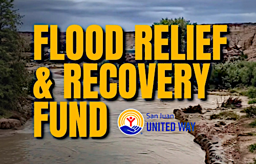 Photo of flooded area with "Flood Relief & Recovery Fund" and United Way logo