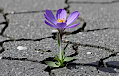 Flower growing up through the asphalt