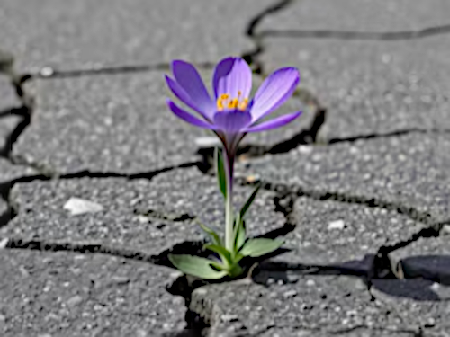 Flower growing up through the asphalt