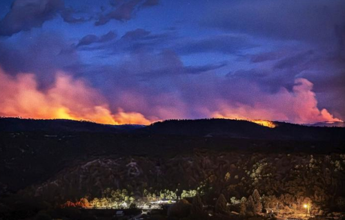 Night shot of fire on ridge