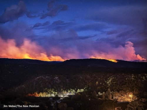 Night shot of fire on ridge