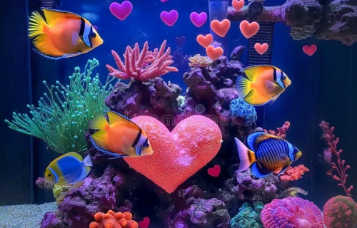 Coral heart in fishbowl with fish