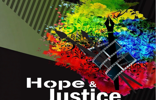 Abstract art with "Hope & Justice"