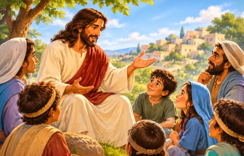 Jesus sitting and talking with children