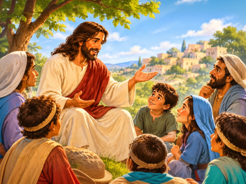 Jesus sitting and talking with children