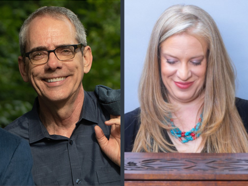 Side-by-side portrait of Kristin Ditlow and James Harder