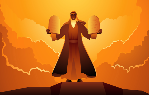 Moses holdiing tablets with 10 commandments