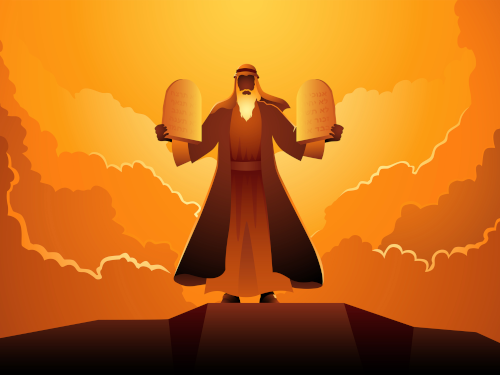 Moses holdiing tablets with 10 commandments
