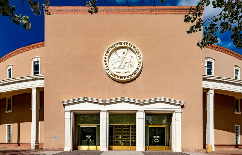 Photo of the front of the NM Roundhouse