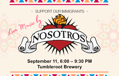 Nosotros logo and September 11, 6-9:30pm, Tumbleroot Brewery