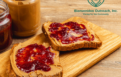 Peanut and butter sandwich with Bienvenidos logo