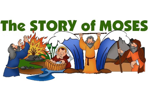 Illusration of Moses leading people with words: The Story of Moses