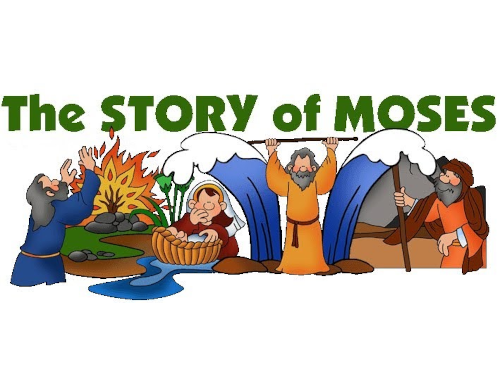 Illusration of Moses leading people with words: The Story of Moses