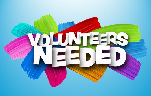 Colorful image with "Volunteers Needed"
