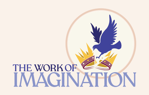Dove and broken crown with words "The Work of Imagination"