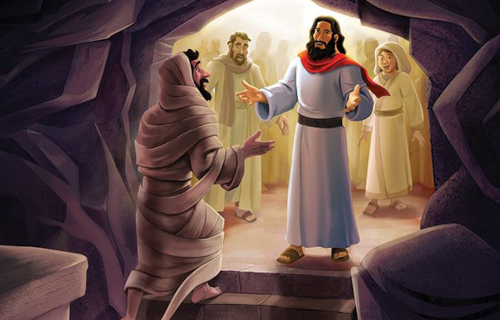 An illustration of Jesus and Lazarus