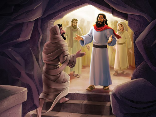 An illustration of Jesus and Lazarus