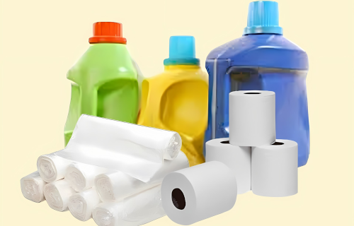 Laundry detergent, trash bags, toilet paper