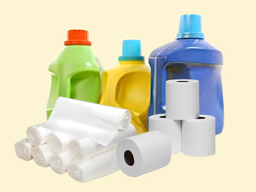 Laundry detergent, trash bags, toilet paper