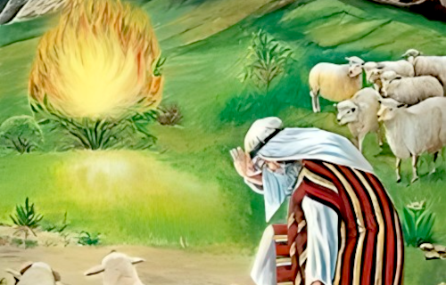An illustration of Moses and the Burning Bush