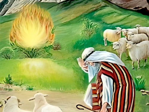 An illustration of Moses and the Burning Bush