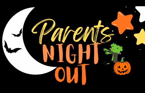 Parents Night Out with bats, moon and jack-o-lantern