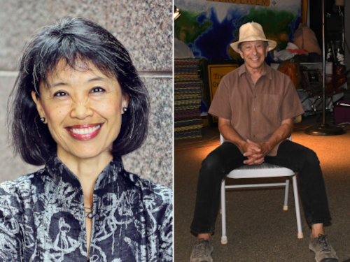 A portrait of Mimi Tung side-by-side with Tom Flax